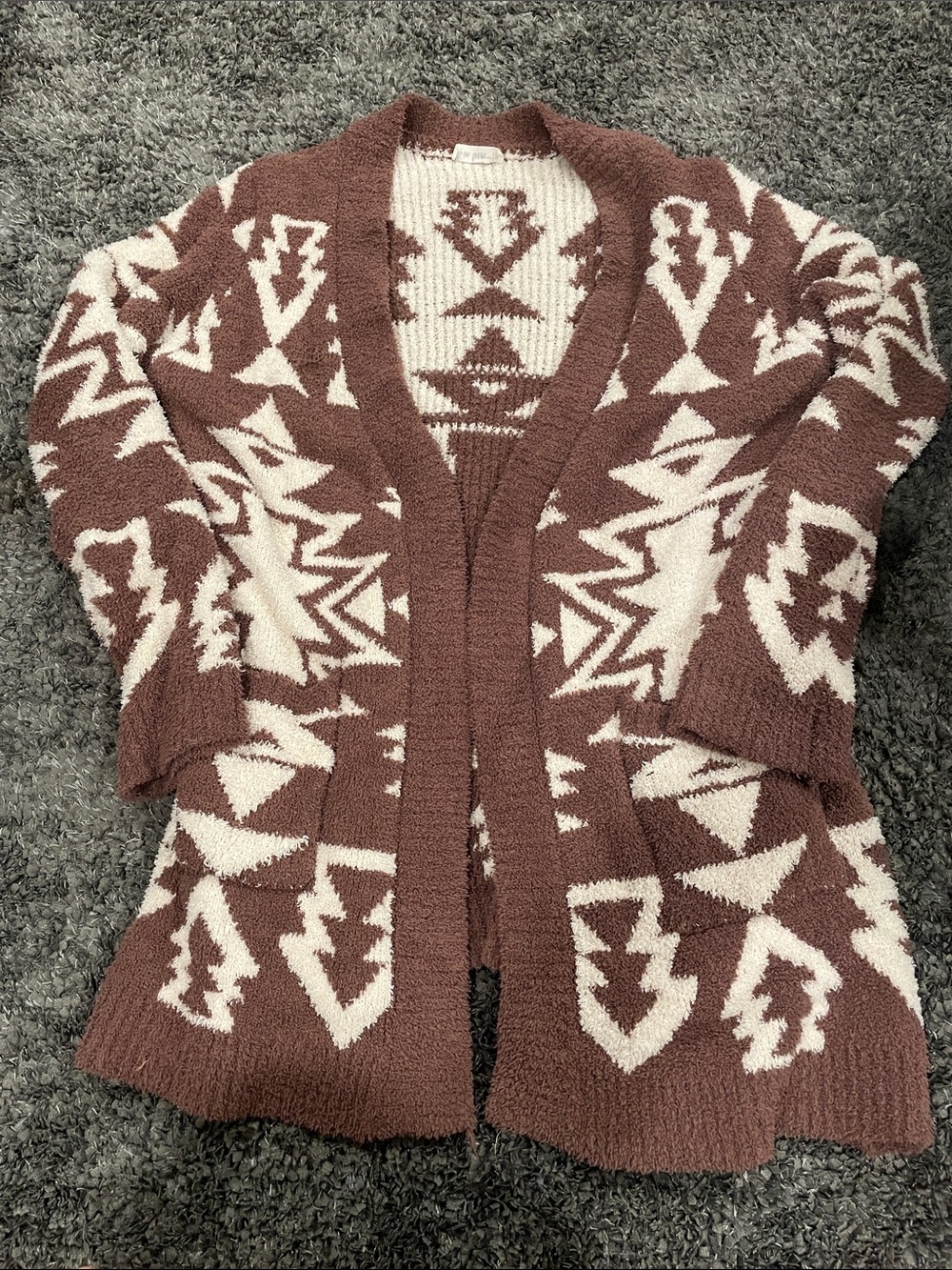 Open-Front Tribal Pattern Cardigan - Mauve & Cream
